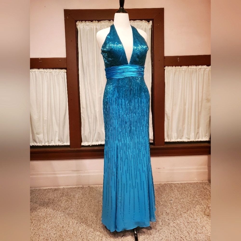Turquoise Blue Strappy Back Gown